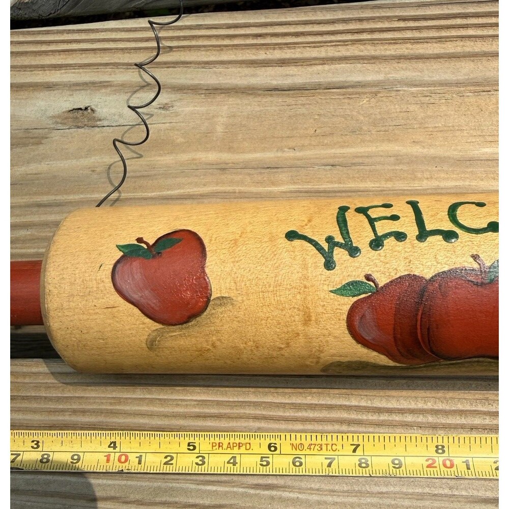Vintage 1970's Heart Wall Shelves Peg Rack & Apple Welcome Rolling Pin Handmade - Picture 10 of 16